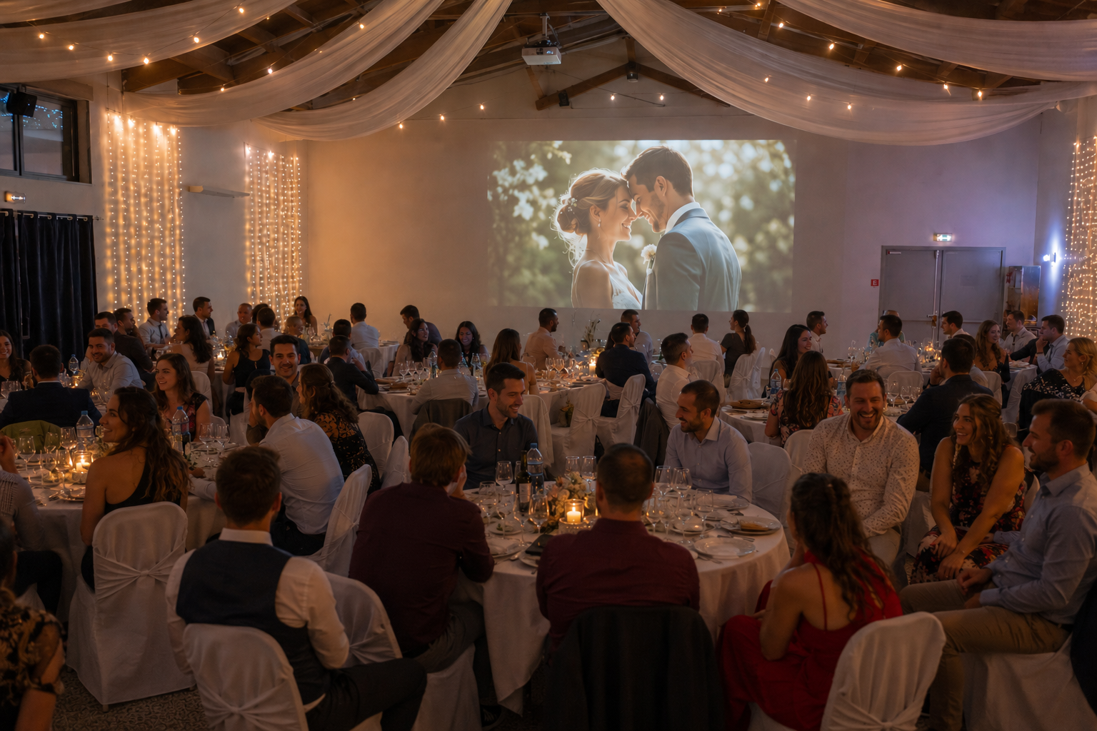 Projection de photos de mariage pendant la soirée